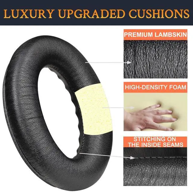 Alt view image 5 of 5 - SoloWIT Lambskin Replacement Earpads Cushions for Bose QuietComfort 35 (QC35) & Quiet Comfort 35 II (QC35 ii) Headphones, Ear Pads with Noise Isolation Foam, Added Thickness (Brilliant Black)