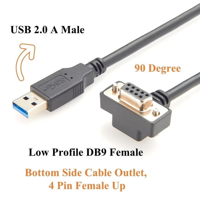 Alt view image 2 of 5 - Up/Down Angle USB 2.0 to RS232 Serial Converter Cable Low Profile with FTDI FT232RNL Chip Slim USB Type A Male to RS232 DB9 Female COM Port Cable for Windows XP/7/8/10/11/Vista (4Pin Up, 1M/3.28FT)
