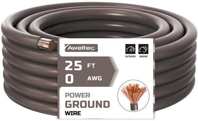 Main image of AWELTEC 0 Gauge Wire, 25 Feet Black Power Ground Cable, Primary Automotive Wires, Copper Clad Aluminum for Battery Cable, Car Audio, Amp Wiring, Generator, Automotive, RV