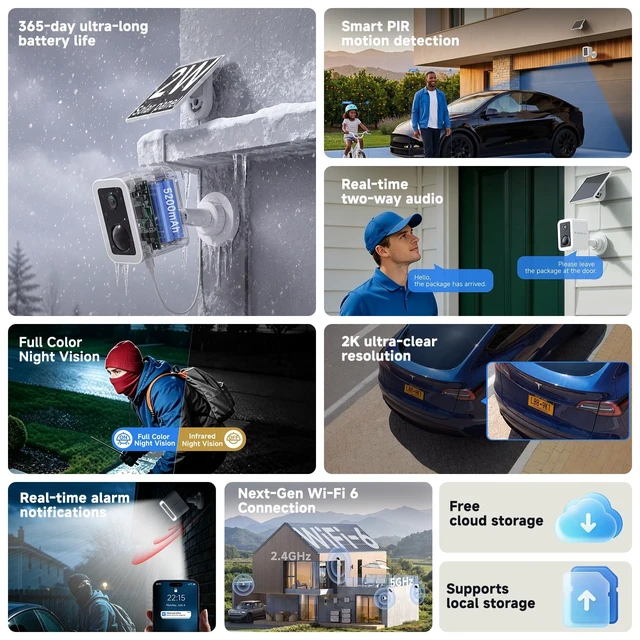 Alt view image 2 of 5 - VSTARCAM 2K Solar Security Camera Outdoor Wireless with 5200mAh Battery & Solar Panel, Spotlight & Siren,WiFi 6,IP66Magnetic Quick Mount No Drill Installation,