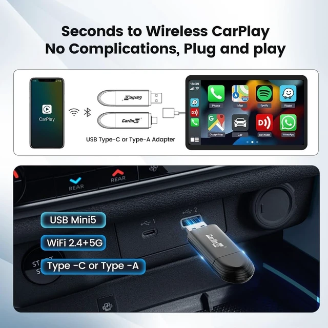Alt view image 2 of 5 - Carlinkit MINI SE Wireless CarPlay Adapter (Color Black)