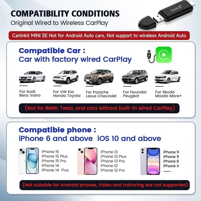 Alt view image 3 of 5 - Carlinkit MINI SE Wireless CarPlay Adapter (Color Black)