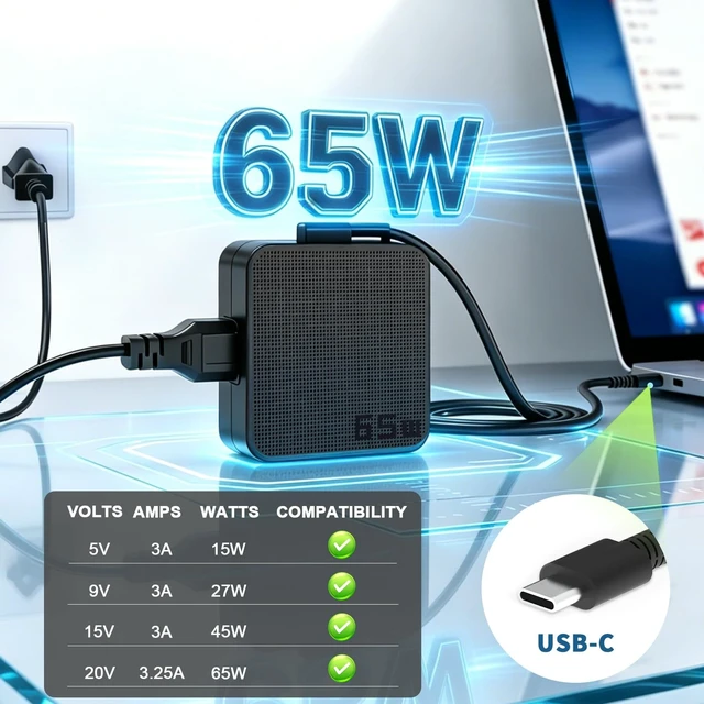Alt view image 4 of 5 - Varbmt 65W USB C Laptop Charger for Lenovo ThinkPad X1 X13 T14 T15 E14 E15 T480s T490 E480 Yoga 7i 9i Thinkbook 13s 14 15 16 Plus G4 Type-C Laptop Power Adapter