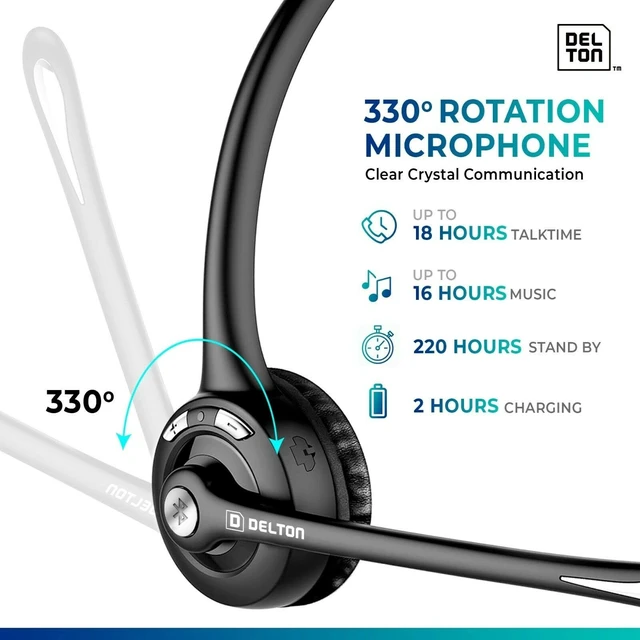 Alt view image 2 of 5 - Delton 10X Trucker Bluetooth Headset, Wireless Headphones w/Microphone