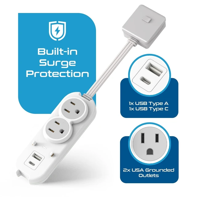 Alt view image 3 of 5 - Ceptics Travel Power Strip W/ Adapter Plug Set - Equipped with USB, Type C for iPhone, Chargers, Cell Phones, Laptop - Plugs for Europe, Asia, China, USA, Africa, South America PS-2U