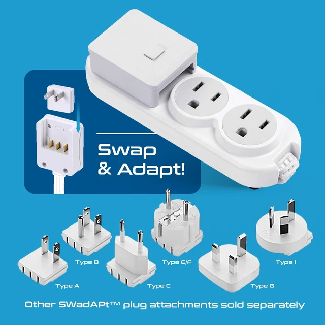 Alt view image 2 of 5 - Ceptics Travel Power Strip W/ Adapter Plug Set - Equipped with USB, Type C for iPhone, Chargers, Cell Phones, Laptop - Plugs for Europe, Asia, China, USA, Africa, South America PS-2U