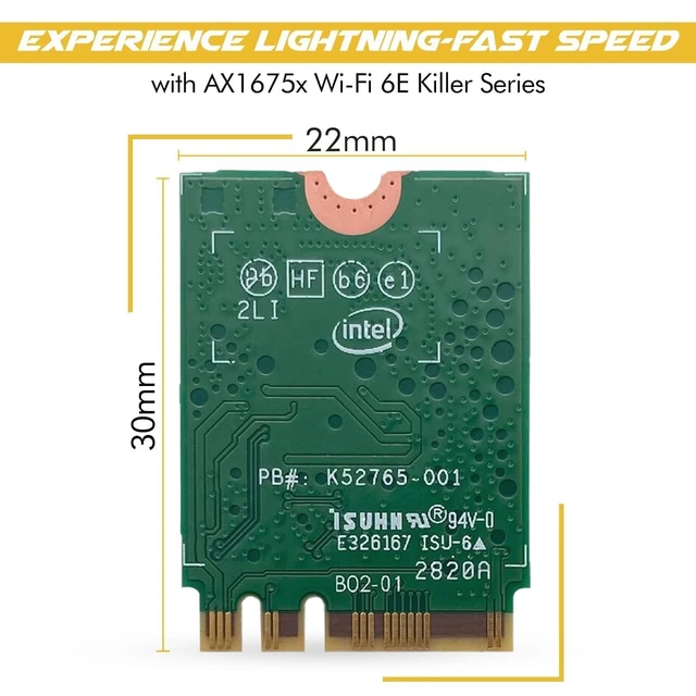 Alt view image 2 of 5 - Killer Series for Intel AX1675x Gaming WiFi 6E Adapter Upgrade ^^ M.2 WiFi Card for PC ^^ 2.4 Gbps WiFi ^^ Bluetooth 5.3 Compatible ^^ for Most Intel and AMD Systems