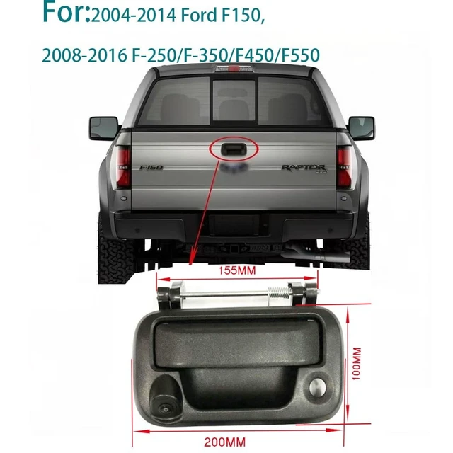 Alt view image 3 of 5 - Canying Tailgate Handle W/Reverse Backup Camera Replacement for 2004-2014 Ford F150, 2008-2016 F-250/F-350/F450/F550 Pickup Rear View Parking Camera RCA Connector w/ 26FT Extension Harness