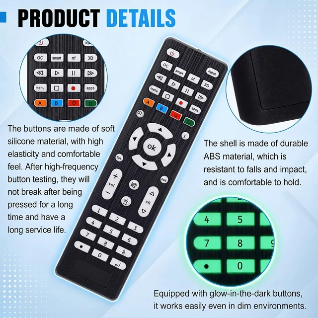 Alt view image 3 of 5 - Saysurey 10 Pack Universal TV Remote Control Bulk, Glow in The Dark