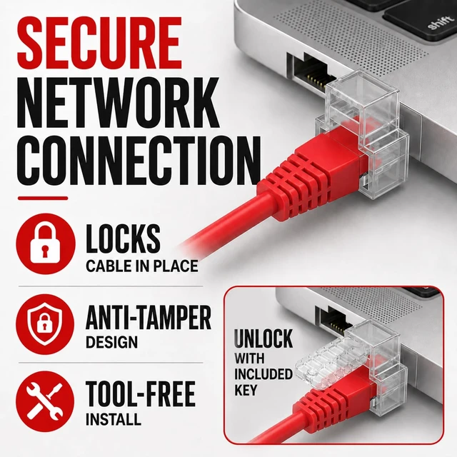 Alt view image 3 of 5 - 50-Pack RJ45 Network Cable Locks with 3 Keys,Secures Ethernet Cables Against Unauthorized Disconnection,Made of High-Strength ABS,Compatible with Cat5e,Cat6 and Cat7 Patch Cords (Transparent)