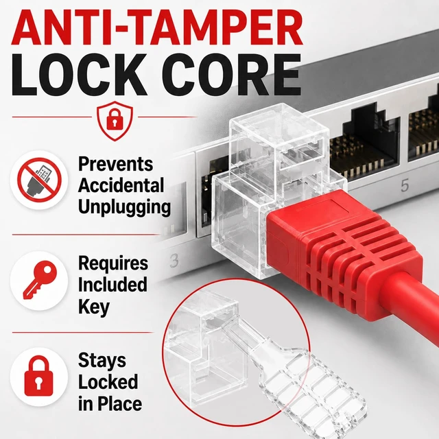 Alt view image 4 of 5 - 50-Pack RJ45 Network Cable Locks with 3 Keys,Secures Ethernet Cables Against Unauthorized Disconnection,Made of High-Strength ABS,Compatible with Cat5e,Cat6 and Cat7 Patch Cords (Transparent)