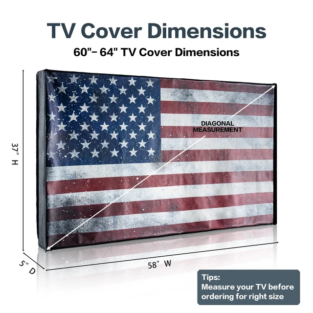 Alt view image 2 of 5 - Leather Outdoor Vinyl Fabric, Marine Faux Leather Waterproof & Weatherproof TV Cover with Roll Up Front, Zipper Closure & Remote Control Pocket, American Flag (US Flag-Premium Leather, TV 60-64")