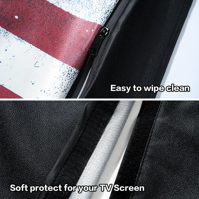 Alt view image 4 of 5 - Leather Outdoor Vinyl Fabric, Marine Faux Leather Waterproof & Weatherproof TV Cover with Roll Up Front, Zipper Closure & Remote Control Pocket, American Flag (US Flag-Premium Leather, TV 60-64")