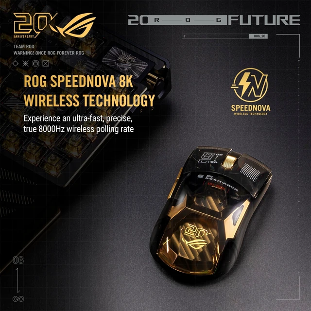 Alt view image 5 of 5 - ASUS ROG 20th Edition Harpe II Extreme Wireless Esports Gaming Mouse 82g Lightweight, Tri-Mode Connectivity, 65K DPI, 8K Hz Polling, 24K Gold-Plated, Web Config Gold/Black