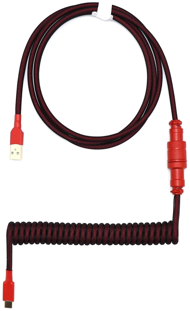 Main image of Kraken Black & Red Coiled Keyboard Cable - Artisan Red Coiled USB C Cable with Aviator Connector for Mechanical Gaming Keyboards (BRED)