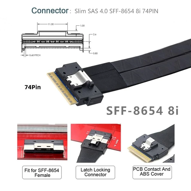 Alt view image 4 of 5 - Xiwai Dual Slimline SFF-8654 8X 74Pin VROC to PCIE 16x with ATX 24Pin Power