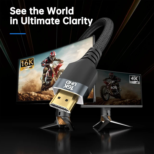 Alt view image 5 of 5 - UPPDEFFST 2 Pack 96Gbps HDMI 2.2 Cables 2FT,16K@60Hz,4K@240/480Hz Ultra High Speed Braided Gold-Plated Cord,Supports HDR10+,eARC,DTS:X, HDCP 2.2/2.1,Compatible with PS5,PS4, Xbox,Gaming PC,Monitor,