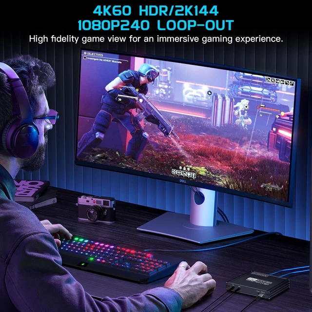Alt view image 2 of 5 - Audio Video HDMI Capture Card: USB3.2 4K60Hz HDR/2K/1080P VRR Passthrough Plug & Play Loop-Out Near-Zero Latency for Streaming Gaming Works OBS Potplayer VLC Vmix & Switch PS4 PS5 Xbox Camera PC Phone