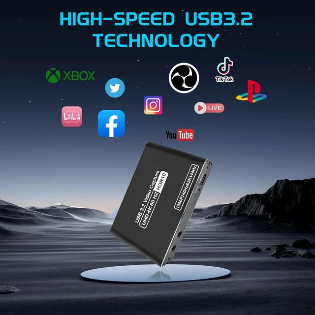 Alt view image 5 of 5 - Audio Video HDMI Capture Card: USB3.2 4K60Hz HDR/2K/1080P VRR Passthrough Plug & Play Loop-Out Near-Zero Latency for Streaming Gaming Works OBS Potplayer VLC Vmix & Switch PS4 PS5 Xbox Camera PC Phone