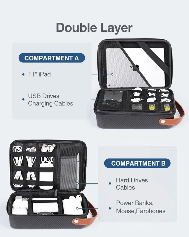 Alt view image 2 of 5 - Large Electronics Organizer Travel Case for Chargers and Cords