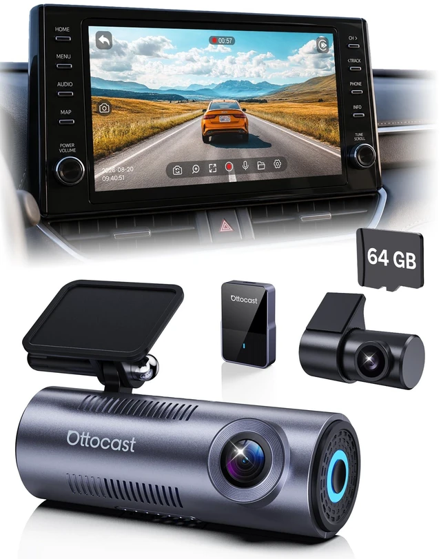 Main image of OTTOCAST OttoSafe Dash Cam Front and Rear with Wireless CarPlay Adapter