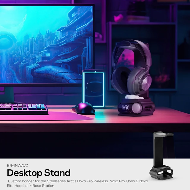 Alt view image 3 of 5 - BRAINWAVZ Headphone Stand Designed for Steelseries Arctis Nova Pro Wireless Headsets with Dock for the Wireless Base Station (HPS01)
