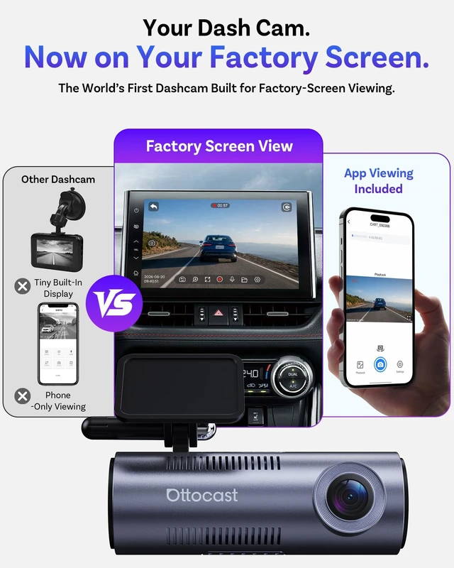 Alt view image 2 of 5 - OTTOCAST OttoSafe Dash Cam Front and Rear with Wireless CarPlay Adapter