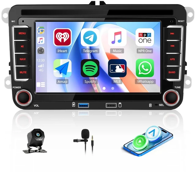 Main image of Car Radio for VW Volkswagen Passat Golf Jetta Tiguan Beetle Polo Skoda Seat, 7 Inch IPS Touchscreen, Wireless CarPlay, Android Auto, Bluetooth, FM/RDS, Mirror Link, with Backup Camera