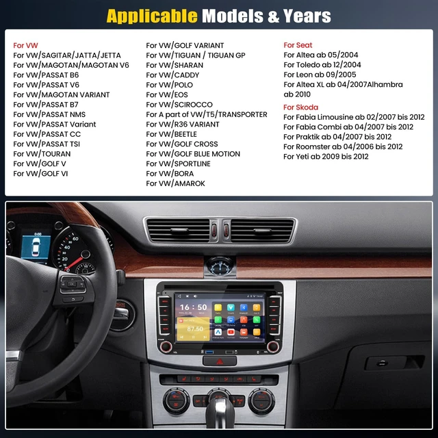 Alt view image 2 of 5 - Car Radio for VW Volkswagen Passat Golf Jetta Tiguan Beetle Polo Skoda Seat, 7 Inch IPS Touchscreen, Wireless CarPlay, Android Auto, Bluetooth, FM/RDS, Mirror Link, with Backup Camera