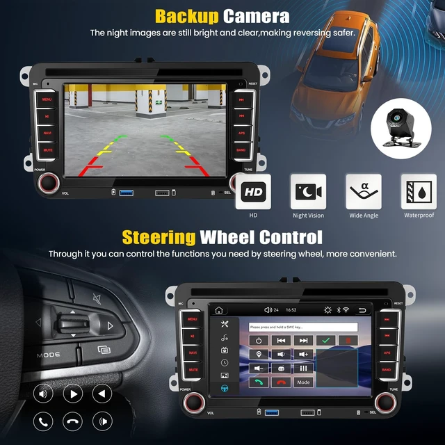 Alt view image 4 of 5 - Car Radio for VW Volkswagen Passat Golf Jetta Tiguan Beetle Polo Skoda Seat, 7 Inch IPS Touchscreen, Wireless CarPlay, Android Auto, Bluetooth, FM/RDS, Mirror Link, with Backup Camera