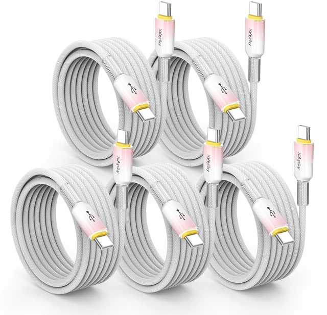 Main image of 15 FT 5-Pack Super Long USB C Cable, 60W Fast Charging & 480Mbps Data