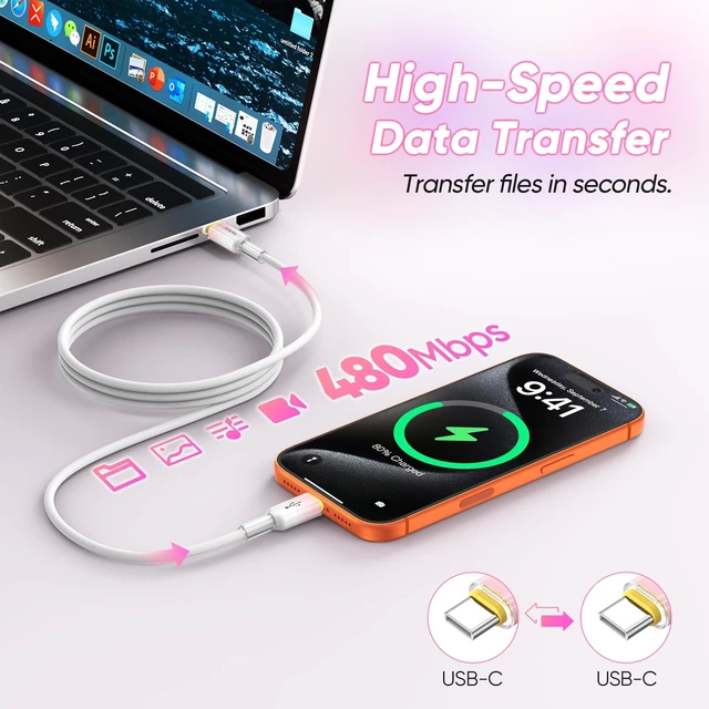 Alt view image 3 of 5 - 15 FT 5-Pack Super Long USB C Cable, 60W Fast Charging & 480Mbps Data