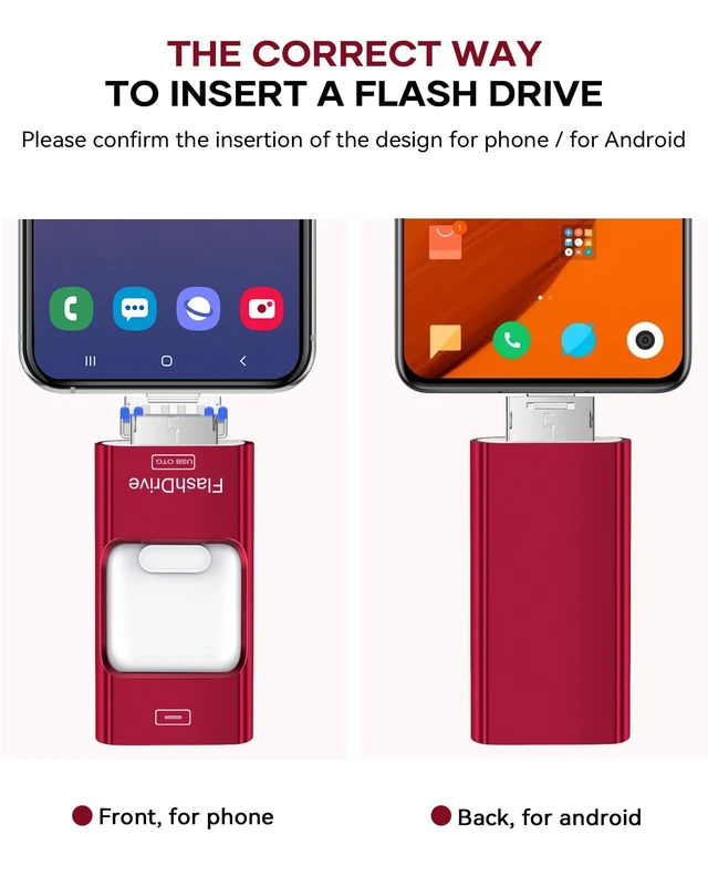 Alt view image 3 of 5 - Flash Drive for Phone 256GB, 4 in 1 USB Type C Memory Stick, Photo Stick External Storage Thumb Drive for Phone Pad Android Computer, Ruby Red