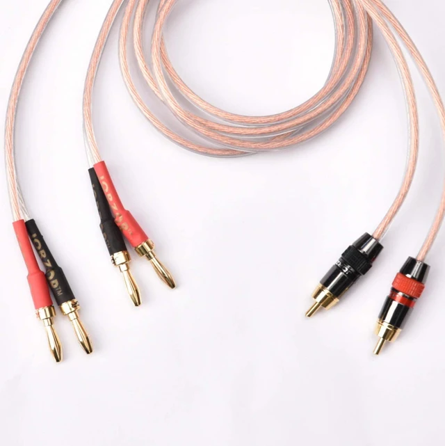 Alt view image 5 of 5 - JORZOR 2 Pack Audiophile 14 AWG OFC Speaker Wire, with RCA Male (Black & Red) to 2 Banana Plugs (3M(9.9FT))