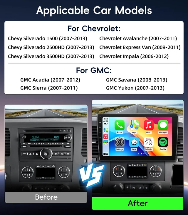 Alt view image 3 of 5 - Car Radio for Chevy Silverado 2007 2008 2009 2010 2011 2012 2013 Tahoe