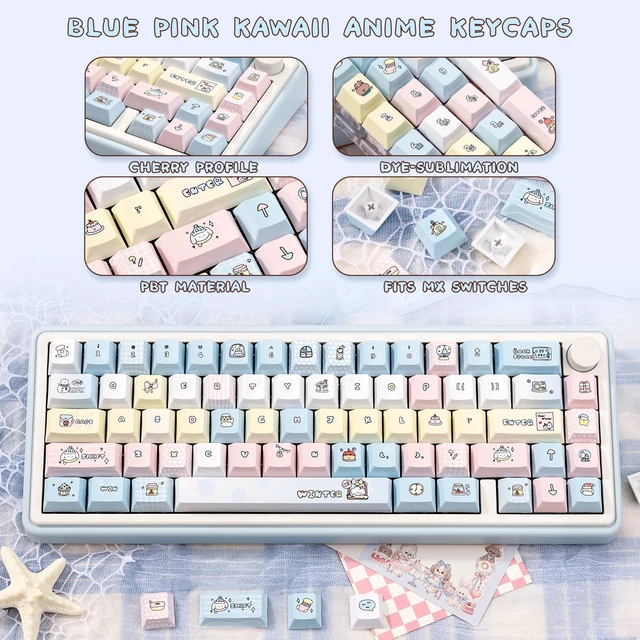 Alt view image 4 of 5 - ZERRIOY 130 Keys PBT Dye-Sublimation Blue Pink Kawaii Anime Keycaps