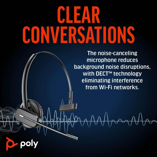 Alt view image 3 of 4 - Poly CS540 Wireless DECT Headset (Plantronics) Single Ear (Mono) Convertible (3 wearing styles) Connects to Desk Phone Noise Canceling Microphone Exclusive
