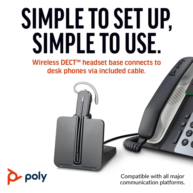 Alt view image 4 of 4 - Poly CS540 Wireless DECT Headset (Plantronics) Single Ear (Mono) Convertible (3 wearing styles) Connects to Desk Phone Noise Canceling Microphone Exclusive
