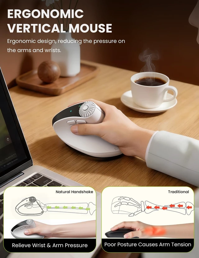 Alt view image 3 of 5 - SABLUTE MAM51 Ergonomic Mouse, Wireless Mouse with Side Scroll Wheel