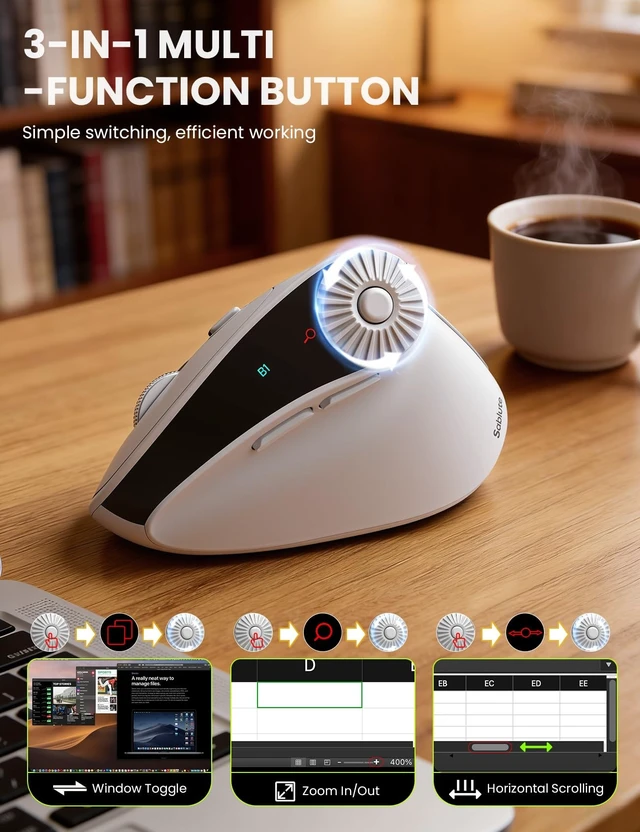Alt view image 2 of 5 - SABLUTE MAM51 Ergonomic Mouse, Wireless Mouse with Side Scroll Wheel