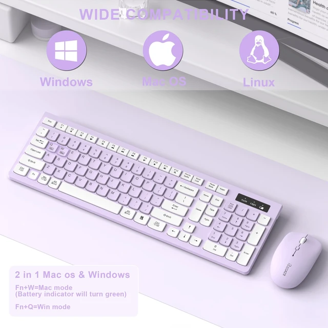 Alt view image 5 of 5 - Wireless Keyboard and Mouse Combo Silent for Office and Home(Lilac)
