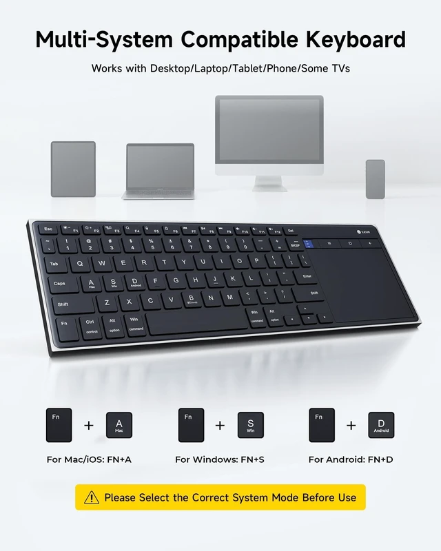 Alt view image 2 of 5 - CZUR K5S Bluetooth Keyboard with Touchpad, Wireless & Wired Keyboard