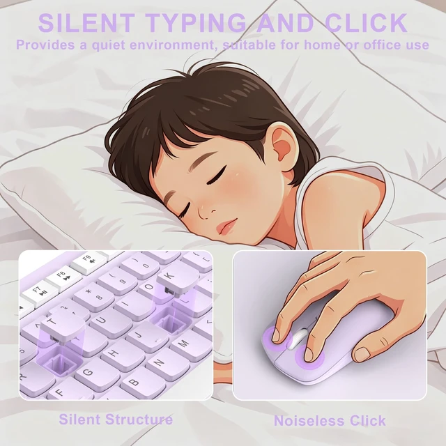Alt view image 3 of 5 - Wireless Keyboard and Mouse Combo Silent for Office and Home(Lilac)