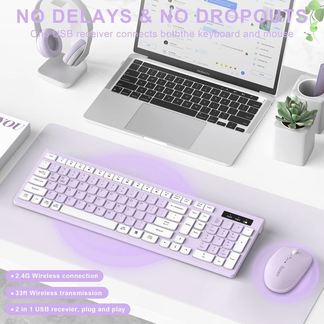 Alt view image 2 of 5 - Wireless Keyboard and Mouse Combo Silent for Office and Home(Lilac)
