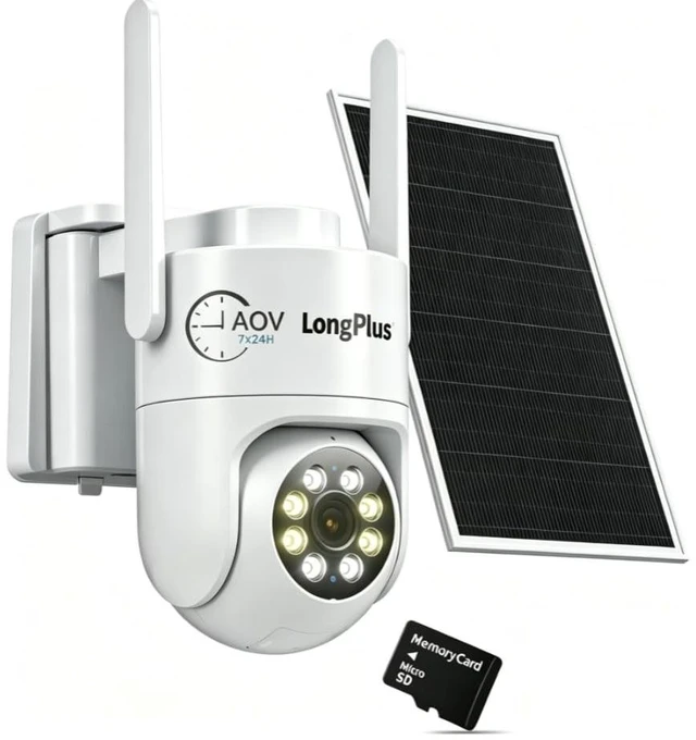 Main image of LongPlus Solar Wireless Outdoor Security Camera, 2K 4MP AOV 24/7 Recording