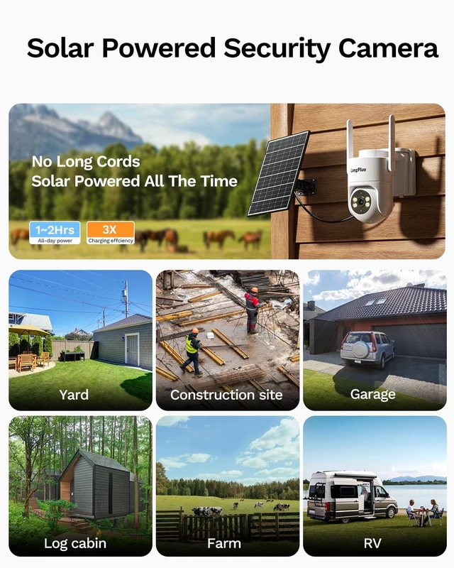 Alt view image 4 of 5 - LongPlus Solar Wireless Outdoor Security Camera, 2K 4MP AOV 24/7 Recording