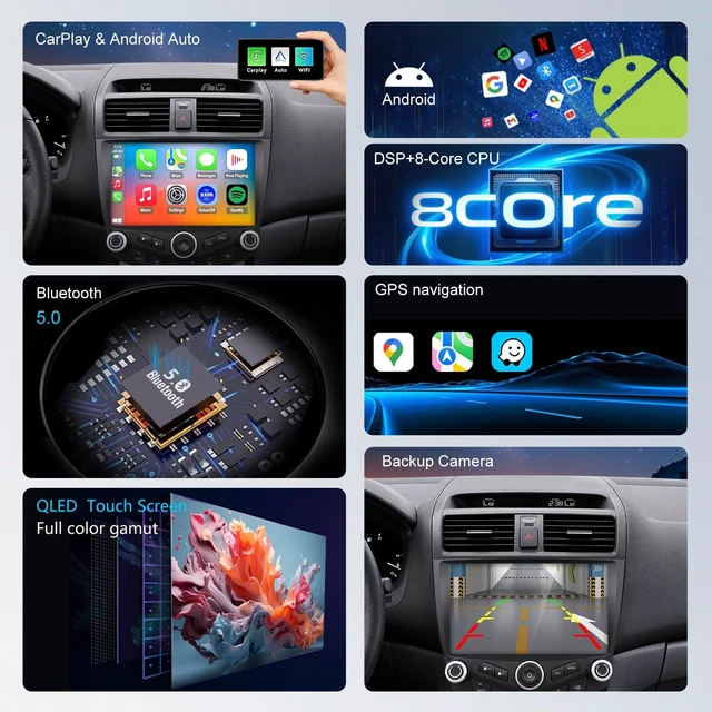 Alt view image 3 of 5 - 4G LTE QLED Radio for Honda Accord 7th Gen 2003-2007 Upgrade,8-Core CPU Touch Screen Stereo,Wireless CarPlay & Android Auto,Free Camera