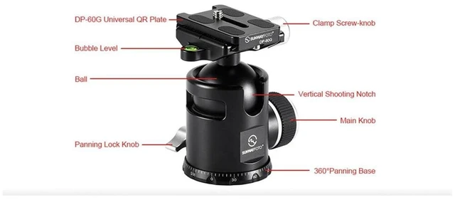 Alt view image 4 of 5 - SUNWAYFOTO Epic EB-44 44mm Tripod Ball Head & QR Plate Arca Compatible Sunway