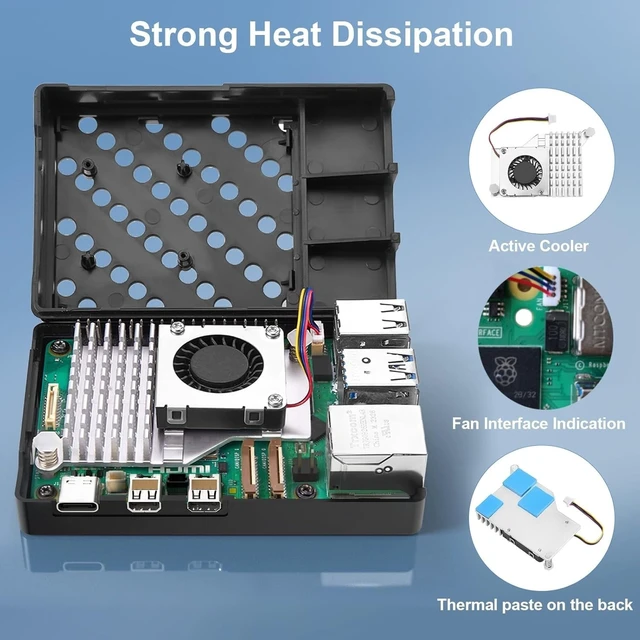 Alt view image 2 of 5 - RasTech Pi 5 Kit 2GB RAM with Pi 5 Case,Active Cooler,Screwdrive and Pi5 2GB Board Included