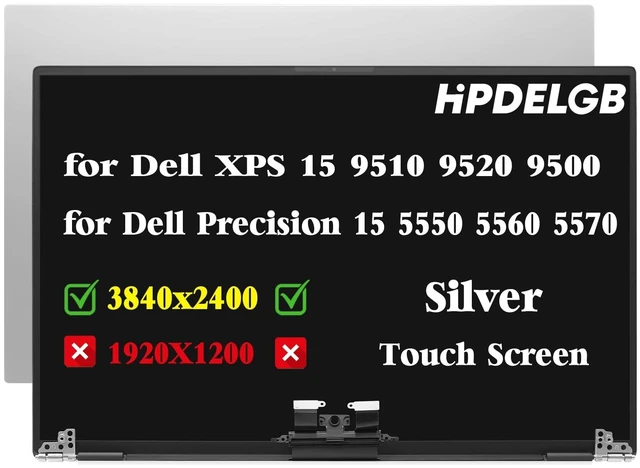 Main image of HPDELGB Replacement for Dell XPS 15 9510 9520 9500 Precision 5550 5560 5570 LCD LED Touch Screen Display Assembly Panel 15.6" 3840x2400 UHD IPS Silver